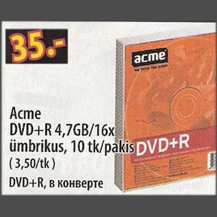 Allahindlus - Acme DVD+R 4,7GB/16x ümbrikus, 10 tk/pakis