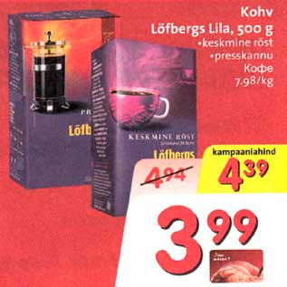 Allahindlus - Kohv Löfbergs Lila, 500g *keskmine röst *presskannu