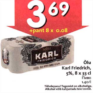 Allahindlus - Õlu Karl Friedrich, 5%,8x33cl