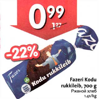 Allahindlus - Fazeri Коdu rukkileib,700 g