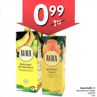 Allahindlus - Aura mahl, 1 l .banaani-pirni nektar .apelsini