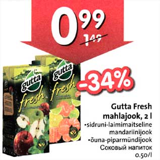 Allahindlus - Gutta Fresh mahlajook, 2 l .sidruni-laimimaitseline mandariinijook .õuna-piparmündijook