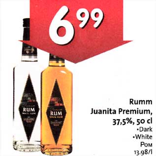 Allahindlus - Rumm Juanita Premium, З7,5%, 5О cl .Dark .White