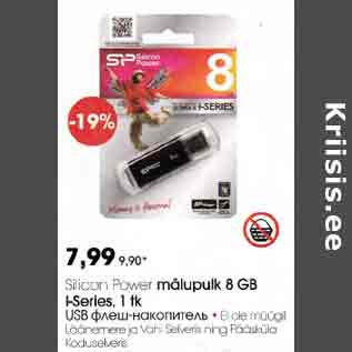 Allahindlus - Siliсоn Роwеr mäluрulk 8 GB I-Series, l tk