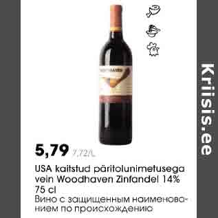 Allahindlus - USA kaitstud päritolunimetusega Vein Woodhaven Zinfondel I4% 75 cl