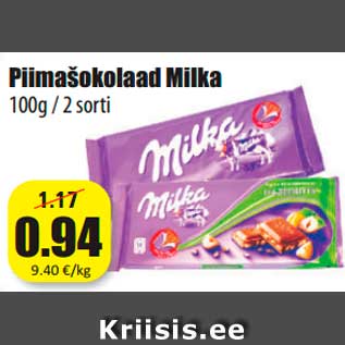 Allahindlus - Piimašokolaad Milka