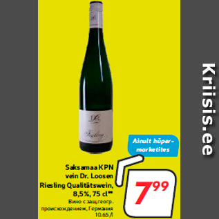 Allahindlus - Saksamaa KPN vein Dr. Loosen Riesling Qualitätswein, 8,5%, 75 cl**