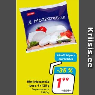 Allahindlus - Rimi Mozzarella juust, 4 x 125 g