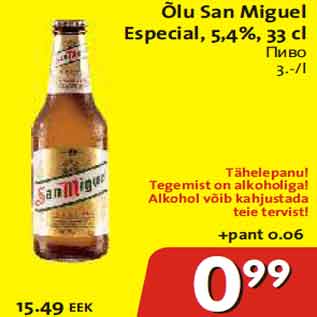 Allahindlus - Õlu San Miguel Especial