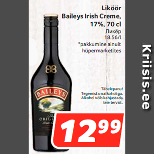 Allahindlus - Liköör Baileys Irish Creme, 17%, 70 cl