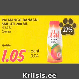 Allahindlus - PAI MANGO-BANAANI SMUUTI 280 ML