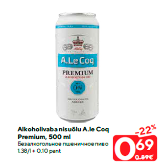 Allahindlus - Alkoholivaba nisuõlu A.le Coq Premium, 500 ml