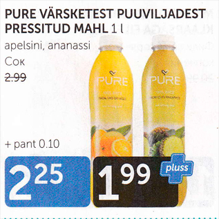 Allahindlus - PURE VÄRSKETEST PUUVILJADEST PRESSITUD MAHL 1 L