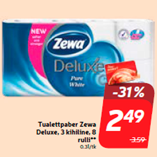 Allahindlus - Tualettpaber Zewa Deluxe, 3 kihiline, 8 rulli**