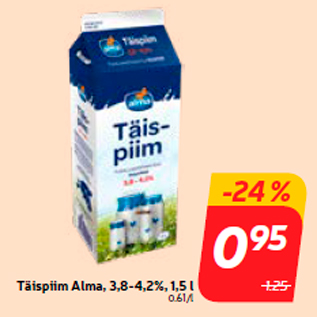 Allahindlus - Täispiim Alma, 3,8-4,2%, 1,5 l