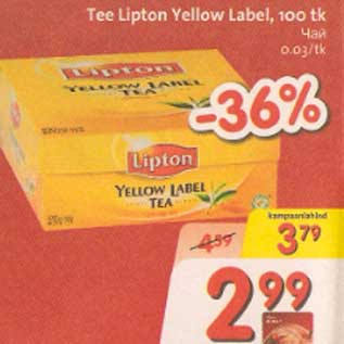 Allahindlus - Tee Lipton Yellow Label