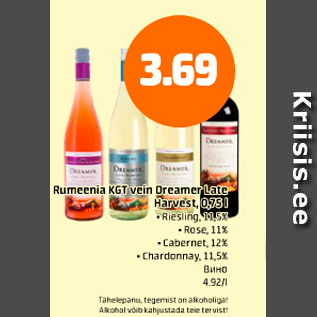 Allahindlus - Rumeenia KGT vein Dreamer Late Harvest, 0,75 l