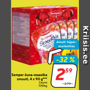 Allahindlus - Semper õuna-maasika smuuti, 4 x 90 g***