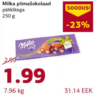 Allahindlus - Milka piimašokolaad pähklitega 250 g