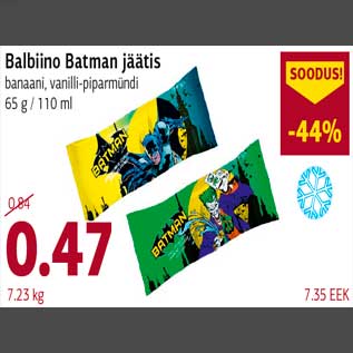 Allahindlus - Balbiino Batman jäätis banaani, vanilli-piparmündi 65 g / 110 ml