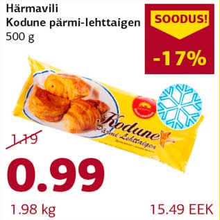 Allahindlus - Härmavili Kodune pärmi-lehttaigen 500 g