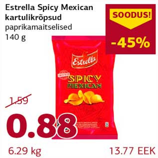 Allahindlus - Estrella Spicy Mexican kartulikrõpsud paprikamaitselised 140 g