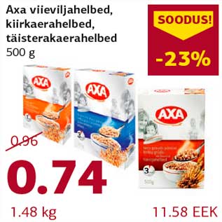 Allahindlus - Axa viieviljahelbed, kiirkaerahelbed, täisterakaerahelbed 500 g