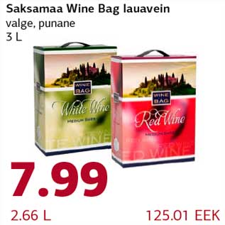 Allahindlus - Saksamaa Wine Bag lauavein valge, punane 3 L