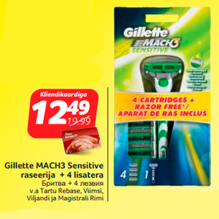 Allahindlus - Gillette MACH3 Sensitive raseerija + 4 lisatera