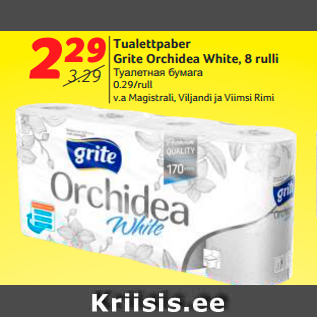 Allahindlus - Tualettpaber Grite Orchidea White, 8 rulli