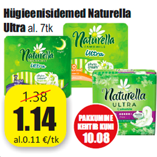 Allahindlus - Hügieenisidemed Naturella Ultra al. 7tk