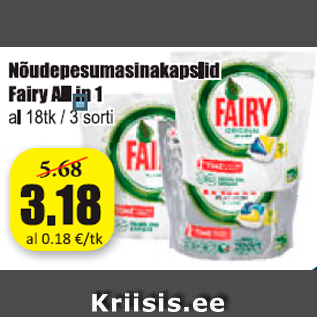 Allahindlus - Nõudepesumasinakapslid Fairy All in 1