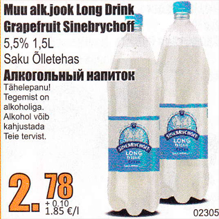 Allahindlus - Muu alk.jook Long Drink Grapefruit Sinebrychoff