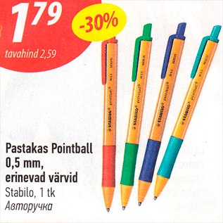 Allahindlus - Pastakas Pointball 0,5 mm, erinevad värvid Stabilo, 1 tk