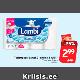 Allahindlus - Tualettpaber Lambi, 3-kihiline, 8 rulli**