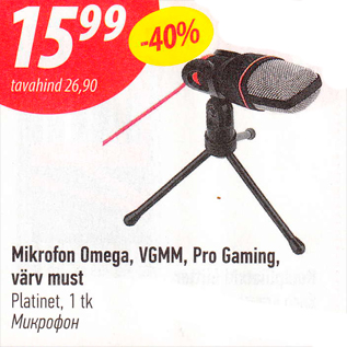 Allahindlus - Mikrofon Omega, VGMM, Pro Gaming, värv must