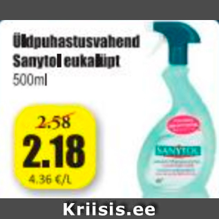 Allahindlus - Üldpuhastusvahend Sanytol eukalüpt 500 ml