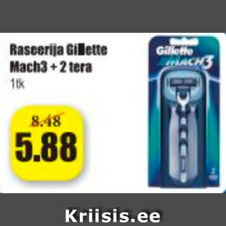 Allahindlus - Raseerija Gillette Mach3 + 2 tera 1 tk