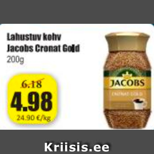 Allahindlus - Lahustuv kohv Jacobs Cronat Gold 200 g