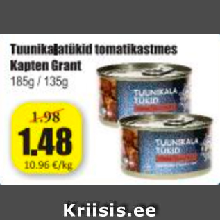 Allahindlus - Tuunikalatükid tomatikastmes Kapten Grant