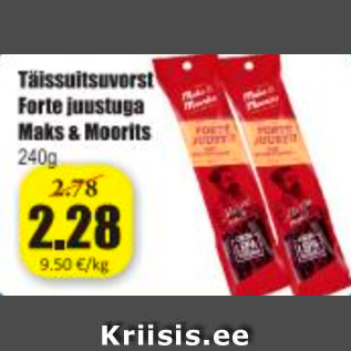 Allahindlus - Täissuitsuvorst Forte juustuga Maks & Moorits 240 g