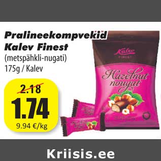 Allahindlus - Pralineekompvekid Kalev Finest (metspähkli-nugati) 175g / Kalev