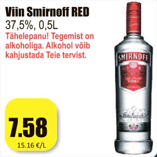 Allahindlus - Viin Smirnoff RED 37,5%, 0,5L