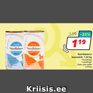 Allahindlus - Nutribalance koerasööt, 1,24 kg