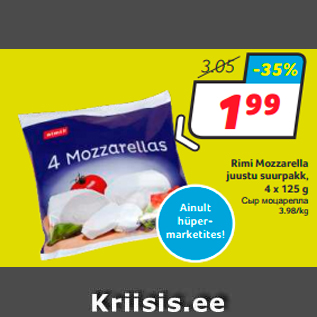 Allahindlus - Rimi Mozzarella juustu suurpakk, 4 x 125 g