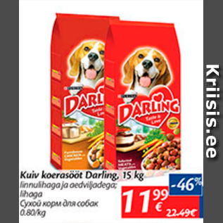 Allahindlus - Kuiv koerasööt Darling, 15 kg