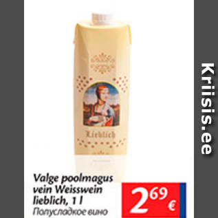 Allahindlus - Valge poolmagus vein Weisswein lieblich, 1 l