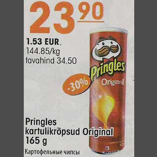 Allahindlus - Pringles kartulikrõpsud Original