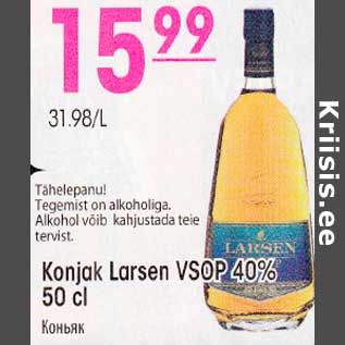 Allahindlus - Konjak Larsen VSOP 40% 50 cl