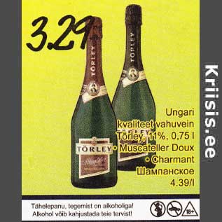 Allahindlus - Ungari kvaliteet vahuvein Törley, 11%, 0,75 l